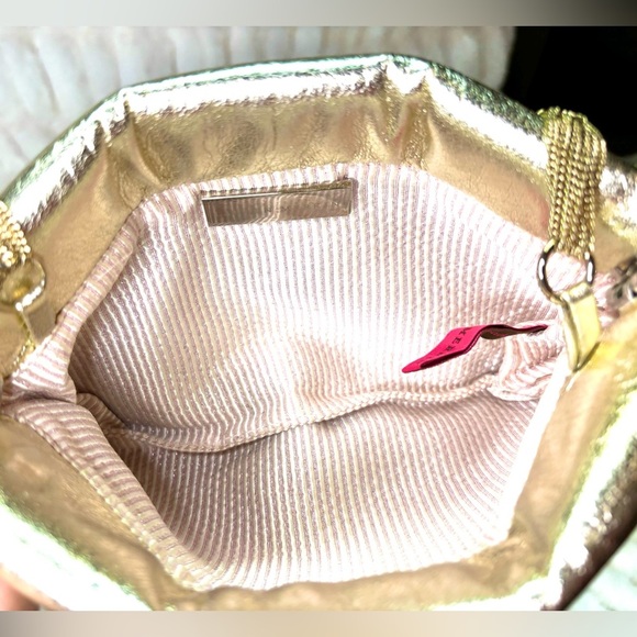 Lauren Merkin Shimmery Gold Clutch with Chain Evening Bag/ Cocktail Party - Picture 9 of 10